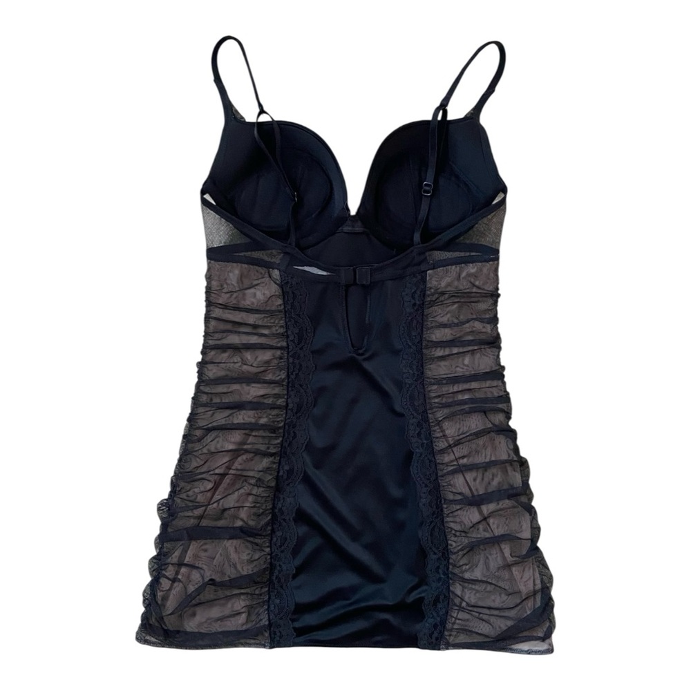 Victoria’s Secret Black Nude Sheer Mesh Nylon Lace Lingerie Bustier Teddy 34B - Picture 14 of 16